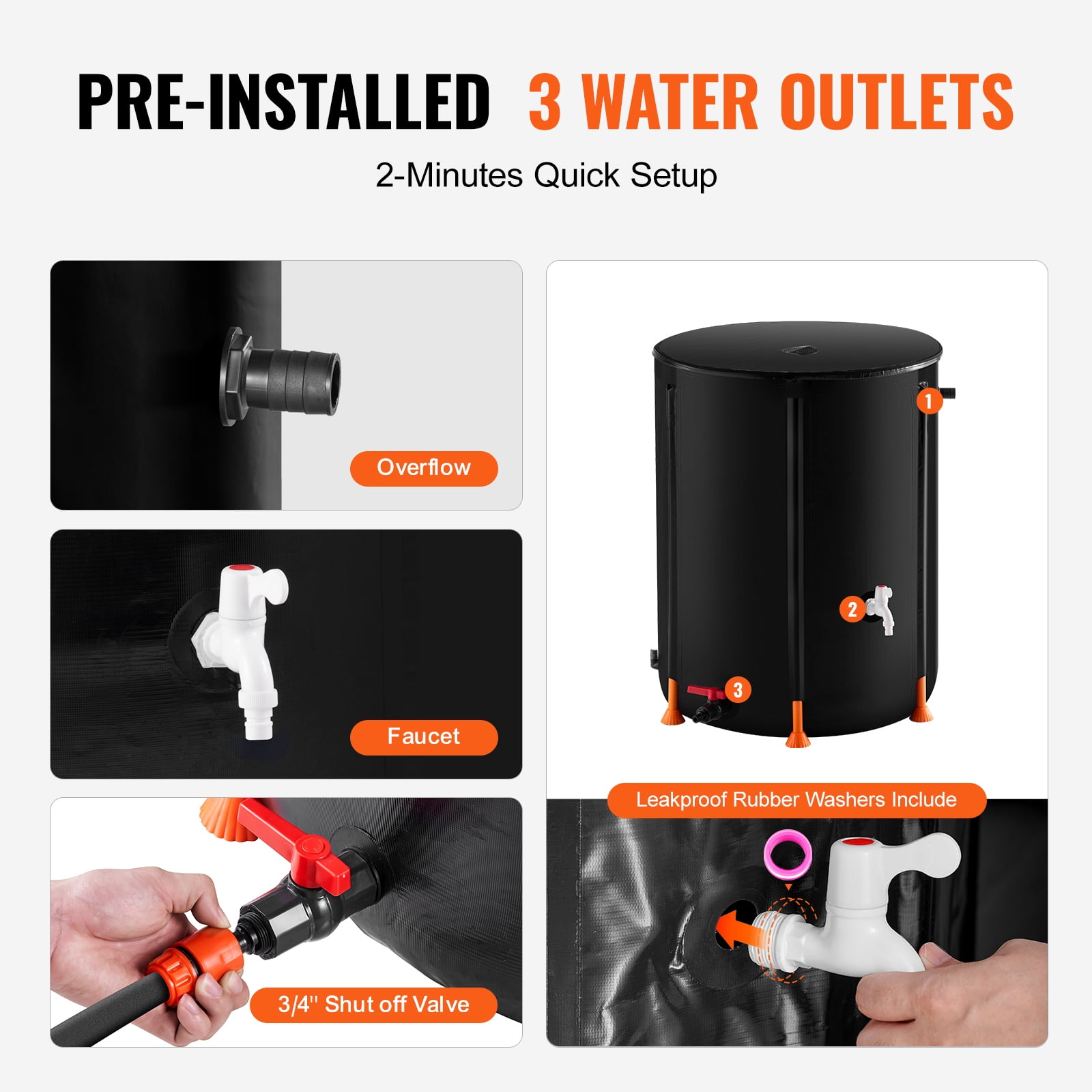 KFFKFF Foldable Water Barrel, 100 Gallon/380 L, Durable PVC Construction, Includes Spigots & Overflow Kit for Efficient Garden Irrigation