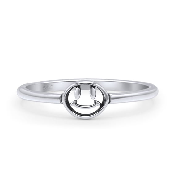 Smiley Face Oxidized Filigree Ring 925 Sterling Silver Size 4