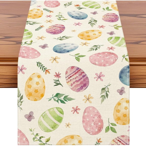 Moderong Easter Eggs Table Runner, Spring Egg Floral Holiday Kitchen Dining Table Decoration for Easter Home Decor 13x72 Inch