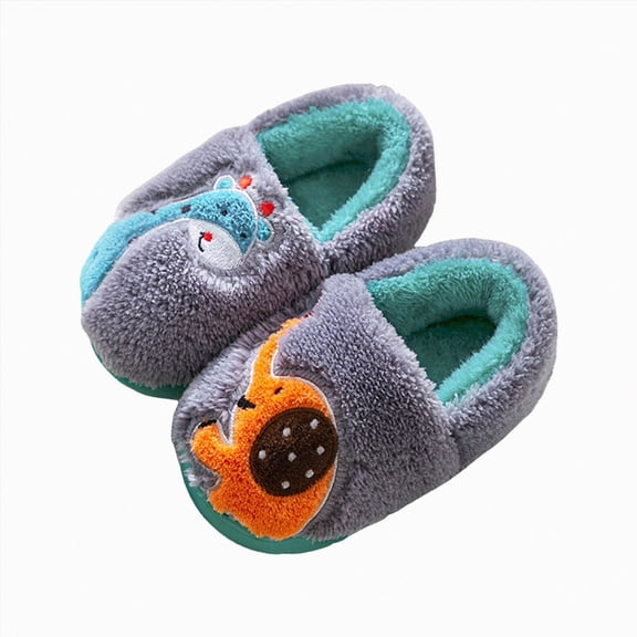 Cdudpw Kids Slippers Toddler Boys Girls Soft Plush House Slippers Cute Animal Winter Comfy Warm Non-slip Indoor Outdoor Shoes(W247-Grey)