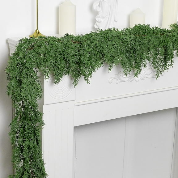 6 Ft Christmas Norfolk Pine Garland, Dense Pines Realistic Touch Garland Ornaments, Greenery Artificial Pine Cypress Garlands for Christmas Holiday Mantle Fireplace Table Home Decor