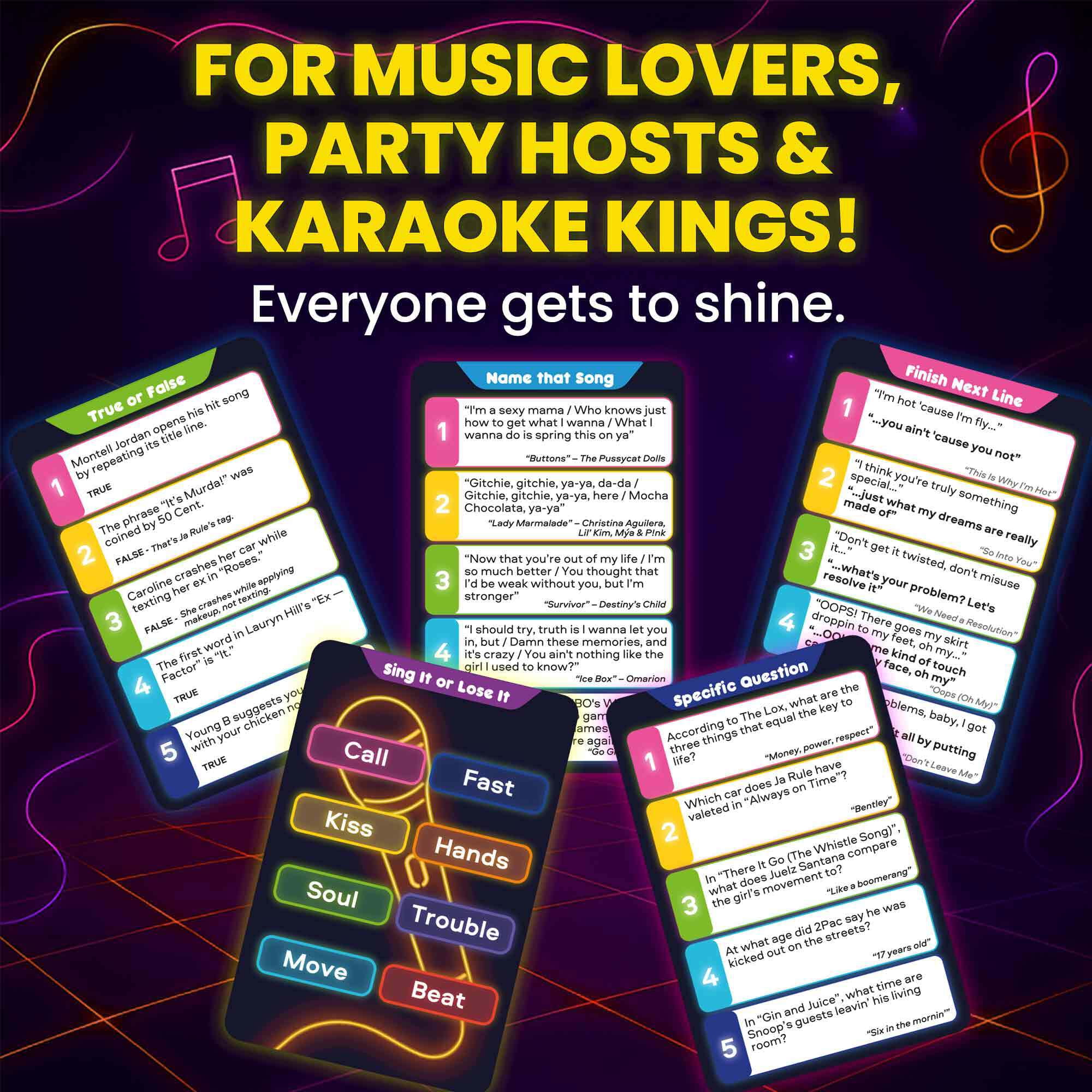 QUOKKA Card Game for Adults - Music Trivia Family Party Game - Who Knows Lyrics Better? Hip-Hop R&B
