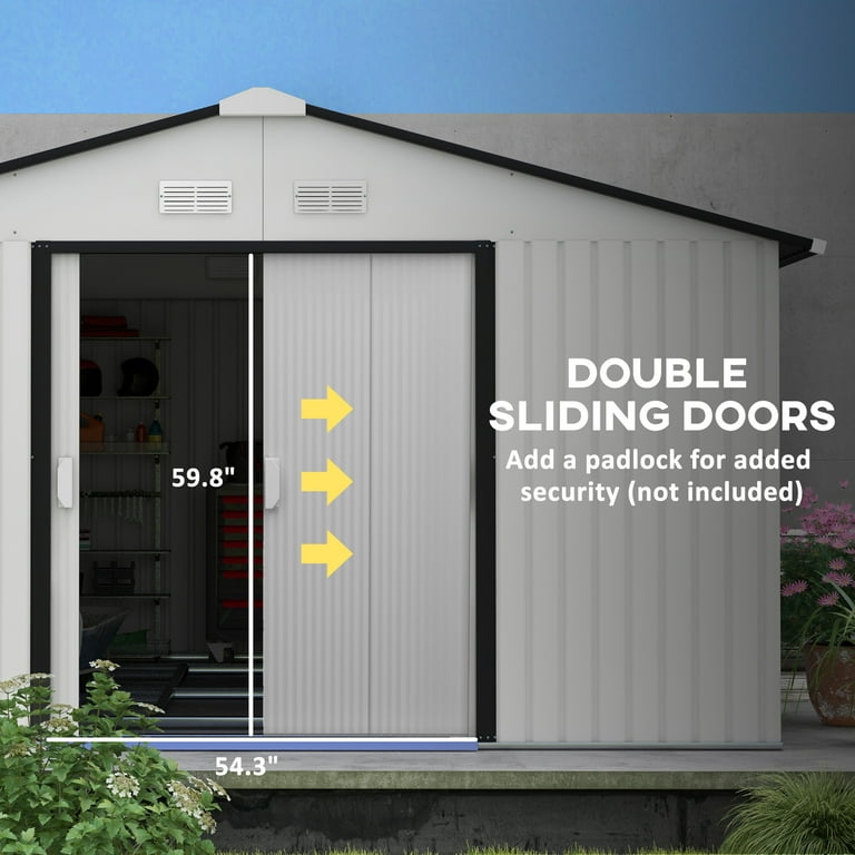 Outsunny 11'x13' White Garden Tool House: Waterproof Storage Shed