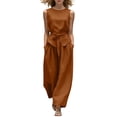 thumbnail image 2 of SOOMLON Travel Outfits for Women 2 Piece Sets Crew Neck Sleeveless Tie Tees Pleats Pants with Pockets 2 Piece Sets, 2 of 6