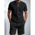 thumbnail image 4 of Men's Short Sleeve Outfits Shirt Sets Shorts for Casual Black S, 4 of 7