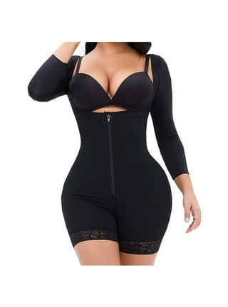 Women Full Bodysuit Shapewear Post Surgery Compression Garment Firm Control  Body Shaper With Sleeves Faja Shapewear Black-zipper Crotch