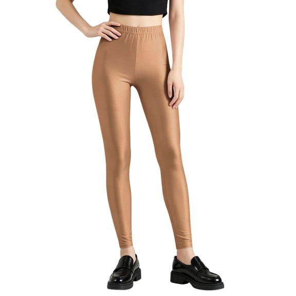 Warop Women's Sheer Glossy Stretch Milk Silk Leggings, High-Shine Elastic Base Pants for Yoga, Dance, and Daily Wear