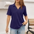 thumbnail image 5 of Kixjoy Blue Polo Shirts for Women Short Sleeve Lounge V Neck Collared Shirts Trendy Business Soild Polo Shirts Cozy Lightweight Spring Blouses for Women, Navy XL, 5 of 5