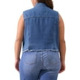 thumbnail image 4 of DARING DIVA Women's Plus Size Embroidered Pearl Frayed Denim Vest 1X Light Blue, 4 of 6