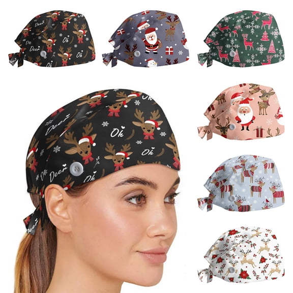 Multicolor Cotton Working Hat Sweatband Polyester Adjustable Elastic Tie Scrub Caps for Women Men, Surgical Cap One Size