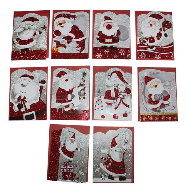 jifeng 10x Merry Christmas Greeting Cards Holiday Cards with Envelope - Santa