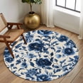 thumbnail image 2 of Round Rugs 5Ft, Navy Blue Botanical Peony Round Area Rug Washable Indoor Throw Carpet, Vintage Floral Blossom Soft Non Slip Circle Rug for Cabinet Bathroom Home Decor Aesthetic, 2 of 8
