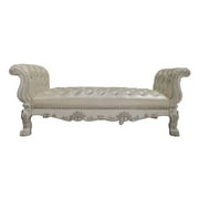 ACME Dresden Upholstered Tufted Bench with Rolled Arm in Bone White and Cream