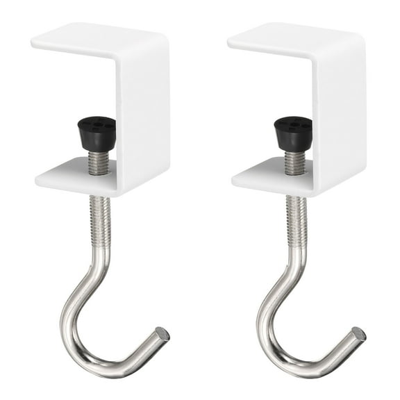 Uxcell 2pcs Desk Hook Clamp 0.2"-1.4" Clamping Range for Backpack Table Purse, White