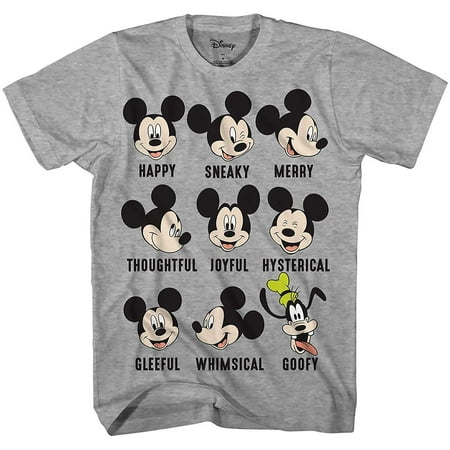 Disney Mickey Mouse Goofy Expressions Mood Disneyland World Funny Humor Pun Mens Adult Graphic Tee T-Shirt (Heather Grey)