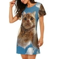 thumbnail image 2 of Fotbe Playful Cat Fisheye View Pattern Women's Cotton Nightgown Sleepwear Short Sleeves Shirt Casual Print Sleepdress, 2 of 6