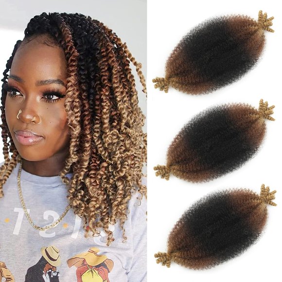 12 Inch Pre-Separated Springy Afro Twist Hair 8 Packs Black Pre-Fluffy Natural Curls are Perfect for Marley Crochet Hair Suitable for Black Women (1B/30/27, 12 Inch (Pack of 3))