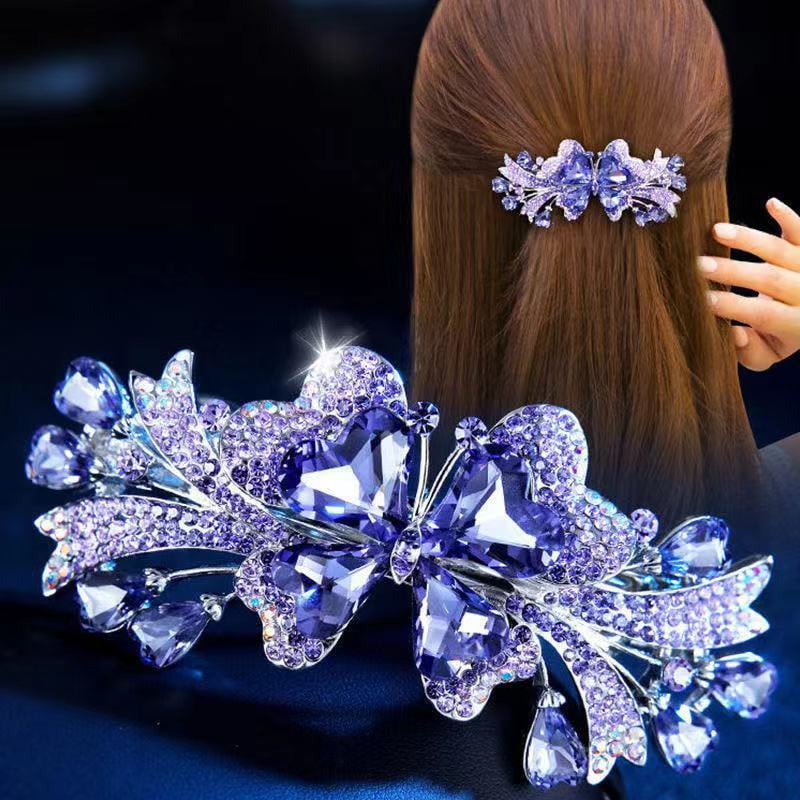 New Korean Colorful Crystal Butterfly Spring Hairpin Zircon Alloy Top Clip Horizontal Clip Elegant Women's Fashion Hair Jewelry