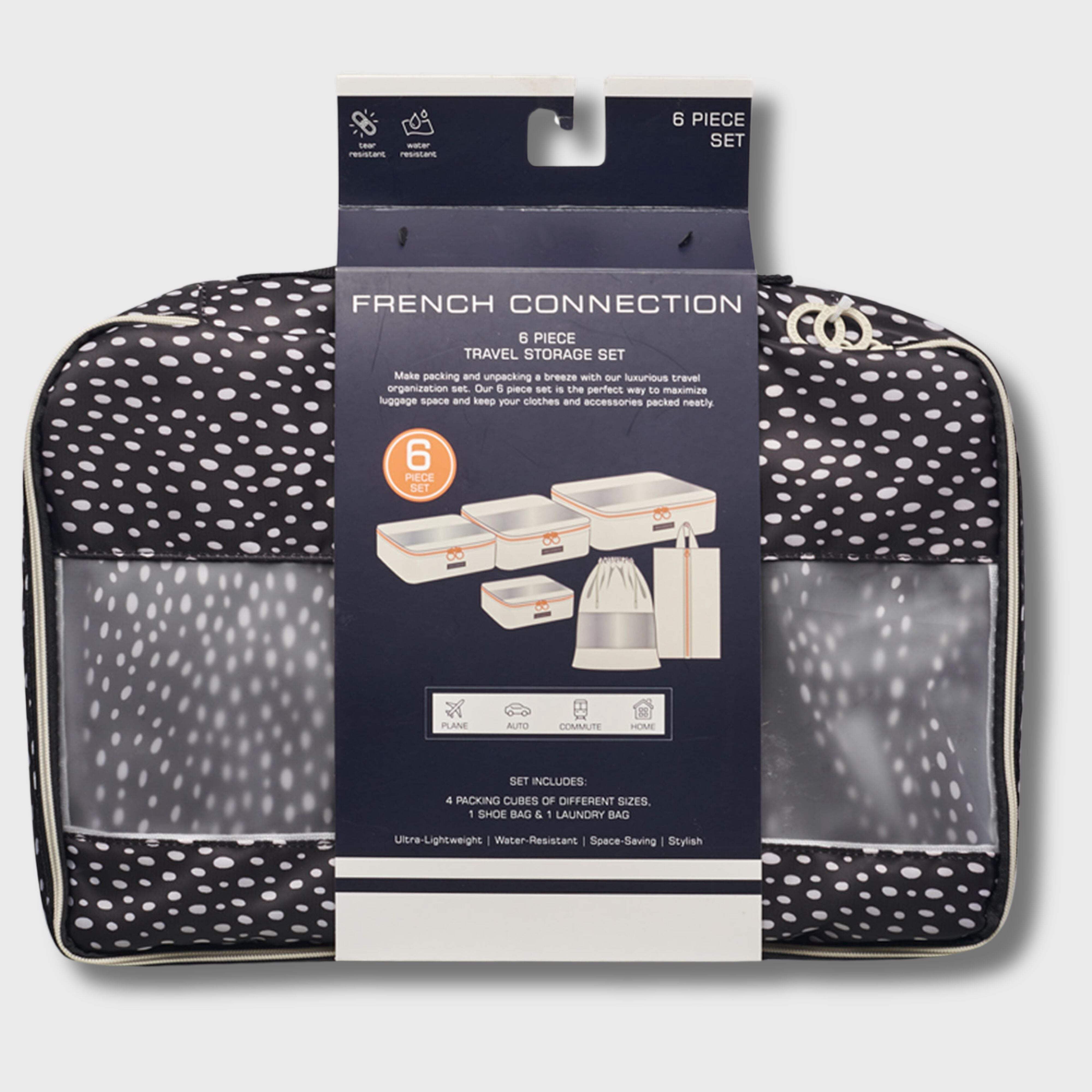 French Connection 6pc Packing Cube Set - Travel Storage Set (Polka Dot) in Black