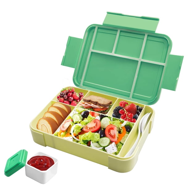 Delicia diaria, estructura duradera que resiste el uso diario, caja bento para niños y adultos con 6 compartimentos y caja de salsa separada, perfecta para la escuela y la oficina, sin BPA, apta para