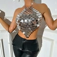 thumbnail image 6 of Bigersell Halter Crop Tops for Women Sleeveless Sequin Cropped Tank Tops Backless Chain Closure Sparkly Glitter Tanks Party Tops for Club Party Silver One Size, 6 of 6