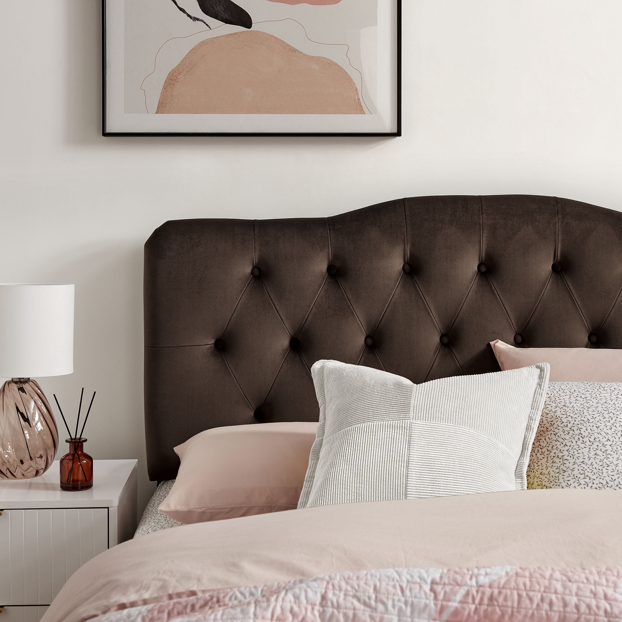Annabel Stain-Resistant Performance Velvet Queen Headboard in Chocolate Brown