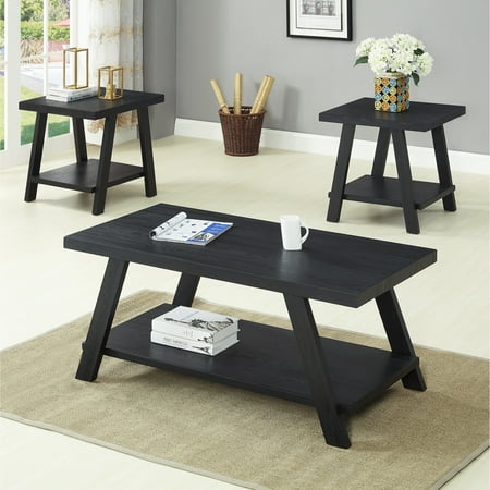 Athens 3-Piece Contemporary Wood Shelf Coffee Table Set