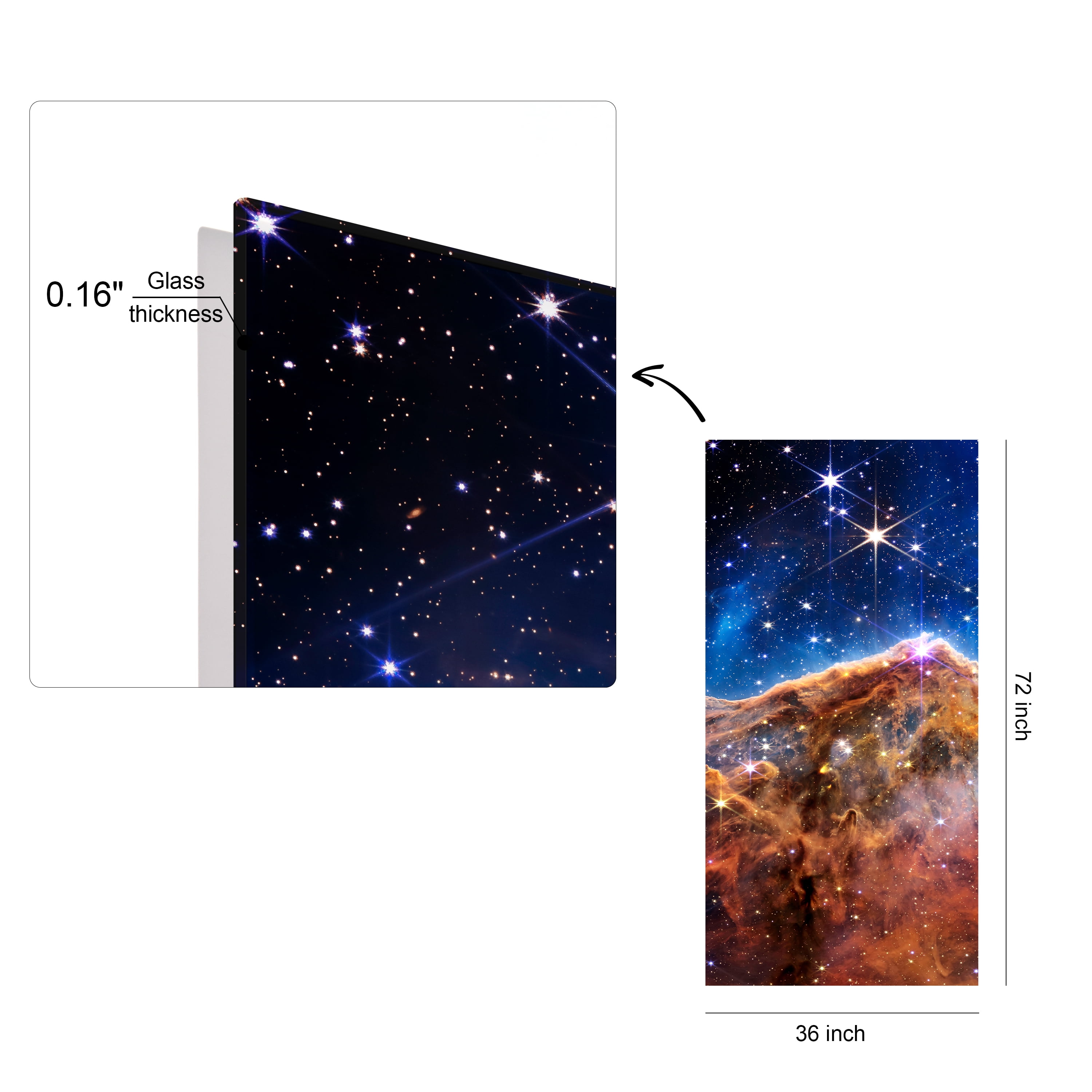 "Mountains of the Carina Nebula B" Frameless Free Floating Reverse Printed Tempered Glass Wall Art