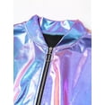 thumbnail image 5 of CHICTRY Womens Shiny Metallic Bomber Jacket Holographic Long Sleeve Zipper Front Coat Blue S, 5 of 7