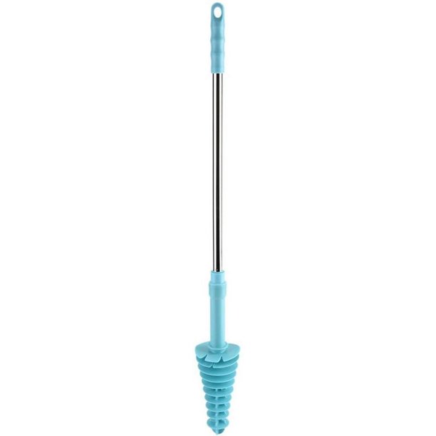 Émbolo para inodoro, removedor de obstrucciones para inodoro tipo sifón, mango de acero inoxidable con cabezal de goma flexible, herramienta de dragado para inodoro, escobilla de goma (azul)