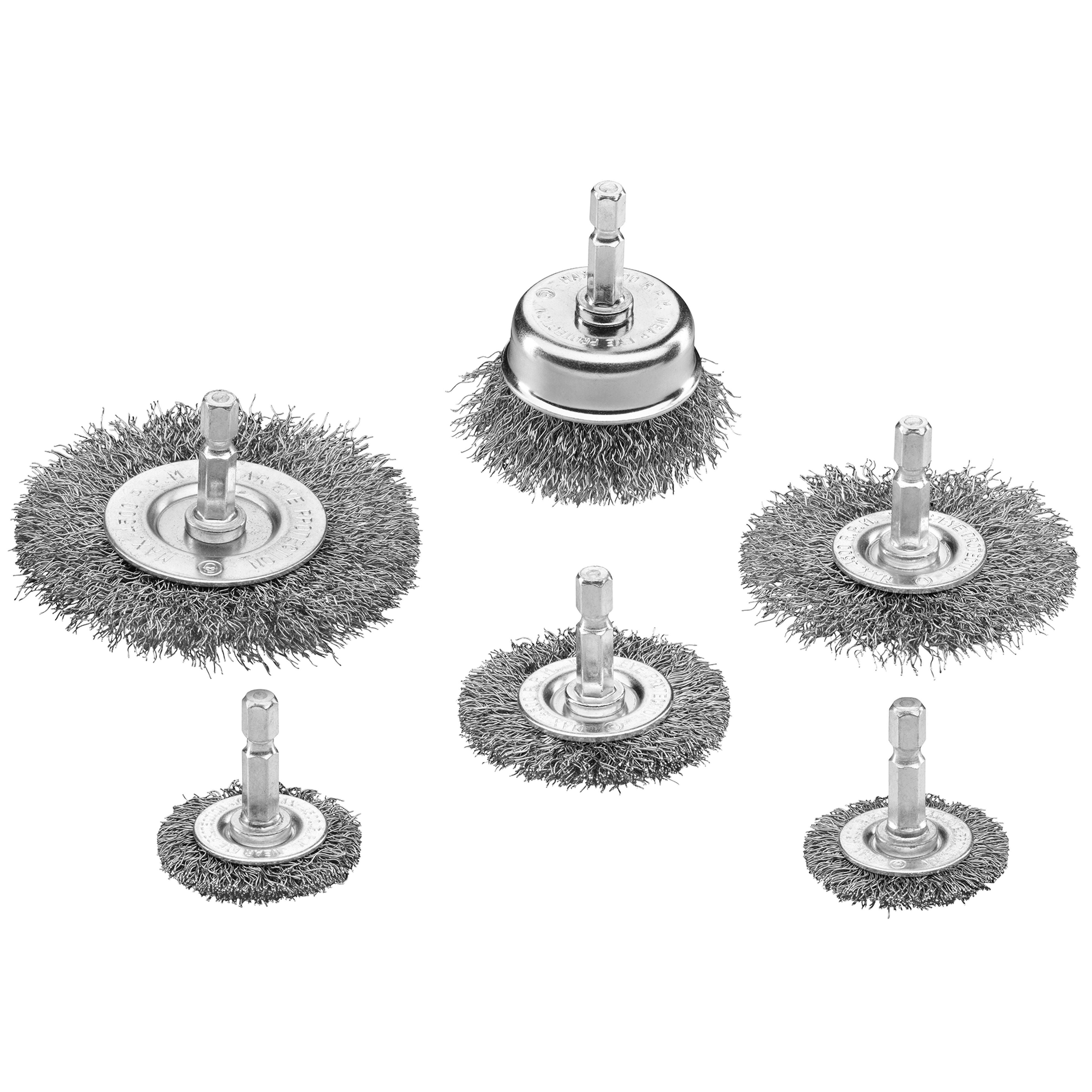 5Pc Wire Wheel Set Ideal for Rapid Rust Removal 1/4" Shanks Brassed Steel Wire 