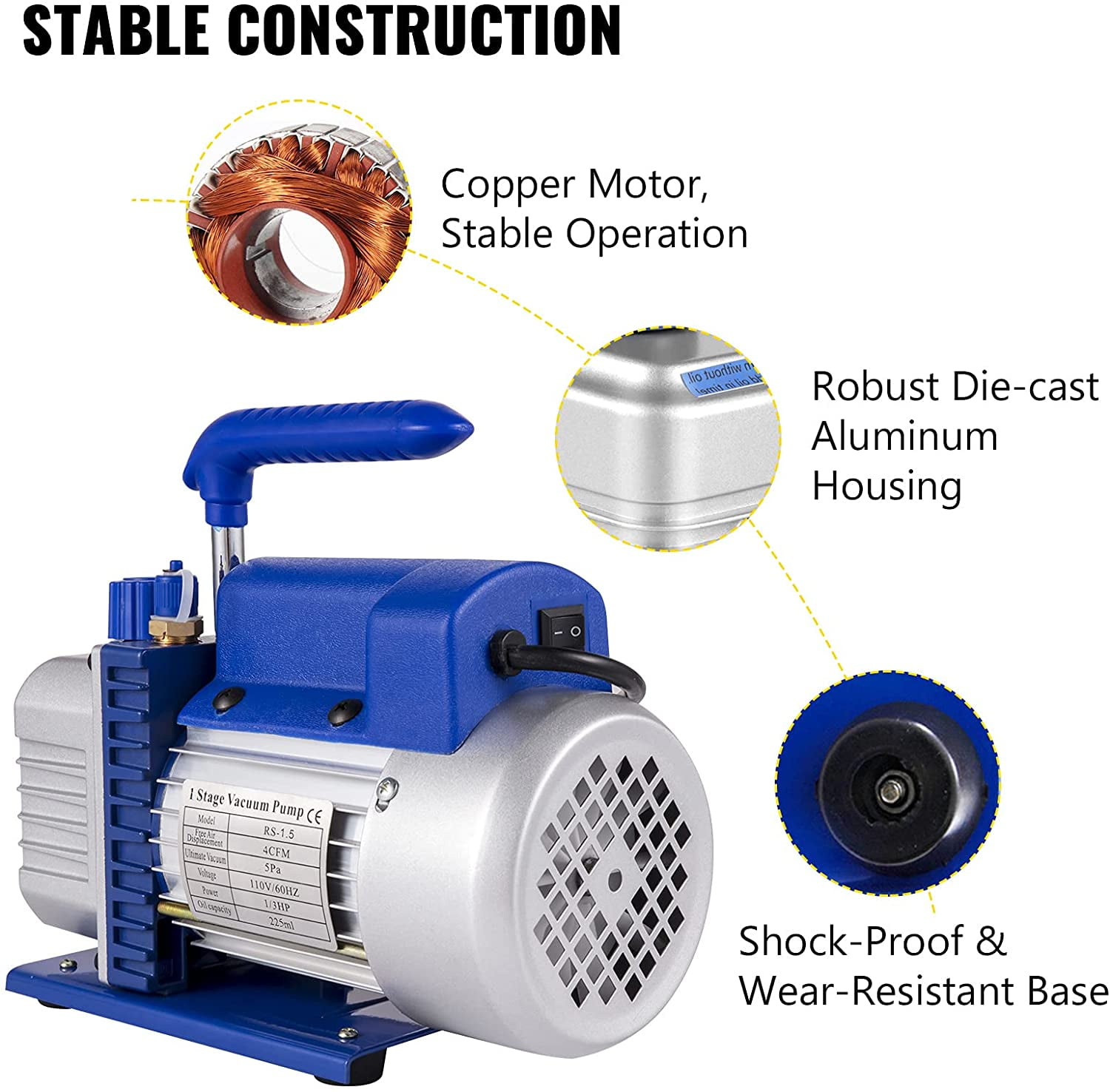 Buy VEVOR 4 CFM Vacuum Pump 1/3 HP Vacuum Pump HVAC Stsinless Steel AC