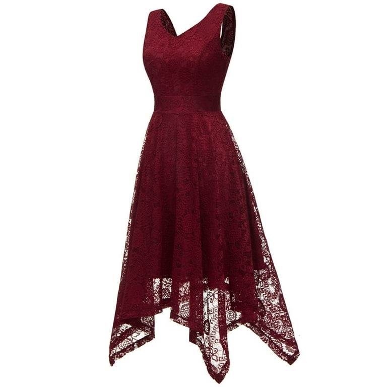DailyTrove Women's Sleeveless Lace Dress-Asymmetric Hem-Polyester Blend-for Date  Night/Party-Elegant Asymmetric - Walmart.com