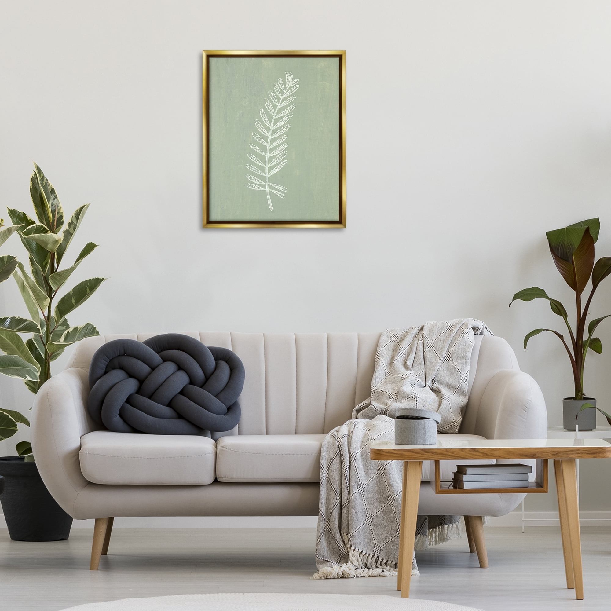 Stupell Industries Simple Fern Impression Plants & Flowers Painting Gold Floater Framed Canvas Art Print Wall Art, 25 x 31