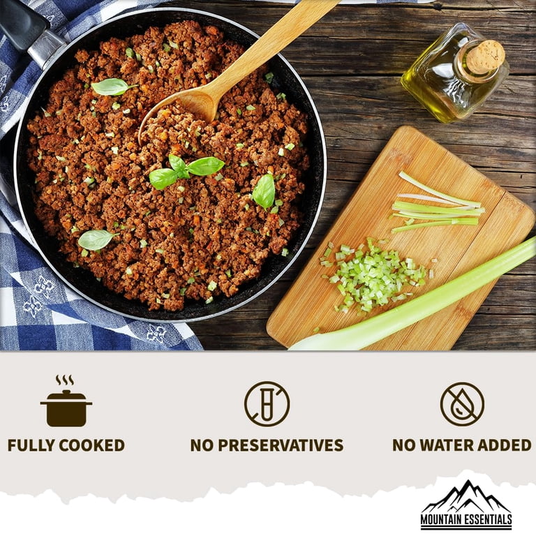 MOUNTAIN ESSENTIALS Fully Cooked Ground Beef, 14 Oz Can (Pack Of 12) - 5 Year Shelf Life, Emergency Food Storage, USA Made