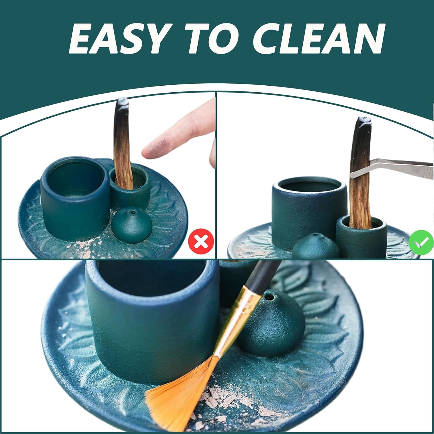 4 in 1 Incense Burner Holder: Ceramic Incense Holder Sage Holder for Burning, Candle Holder Stick Incense Holder, Palo Santo Holder, Incense Tray Ash Catcher Tray for Meditation Yoga Room (Blue)