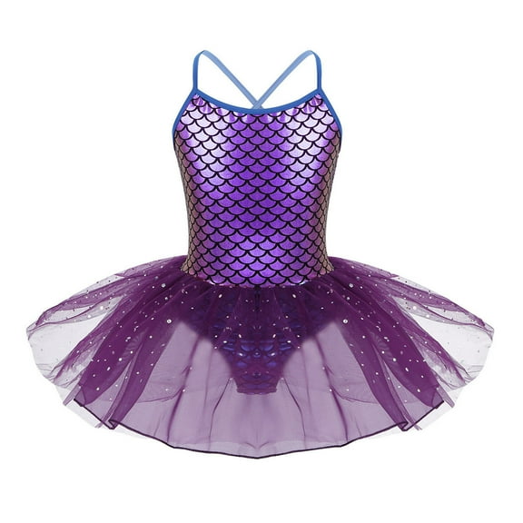 MSemis Kids Baby Girls Mermaid Ballet Tutu Dress Fish Scale Princess Skirts Dance Leotard 3T-10 Holographic Purple 4