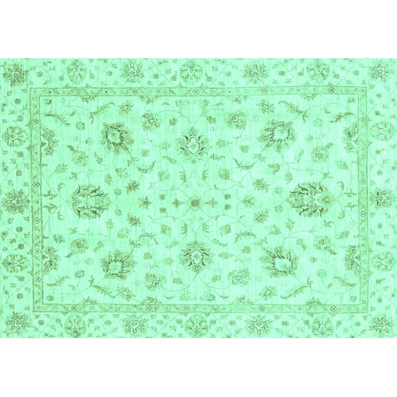 Ahgly Company Machine Washable Indoor Rectangle Oriental Turquoise Blue Modern Area Rugs, 7' x 9'