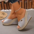 thumbnail image 5 of Samdudou Espadrille Wedges Womens Summer Open Toe Canvas Upper Jute Wrapped Slide Dressy Casual Daily Wear Ladies Outdoor Vacation Beach Shopping Essential Footwear, 5 of 9