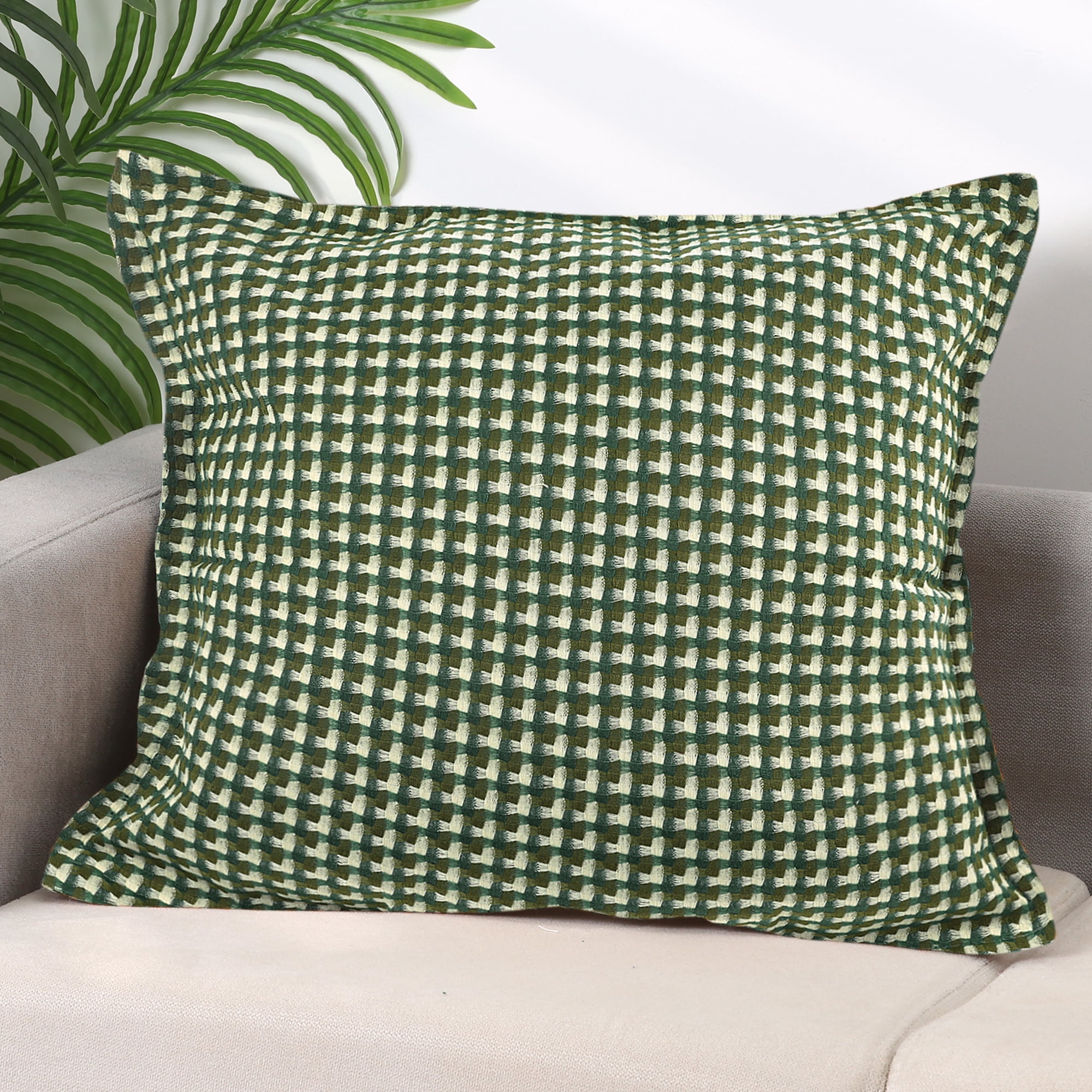 Unique Bargains 2 Pcs Plaid Pillow Covers Square Cushion Covers Decorative Pillow Cases Green Grid 18" x 18"/12" x 20"