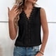 thumbnail image 2 of Encaje sin mangas camisa blusa color liso V escote hueco blusa para mujer dama citas verano negro M, 2 of 6