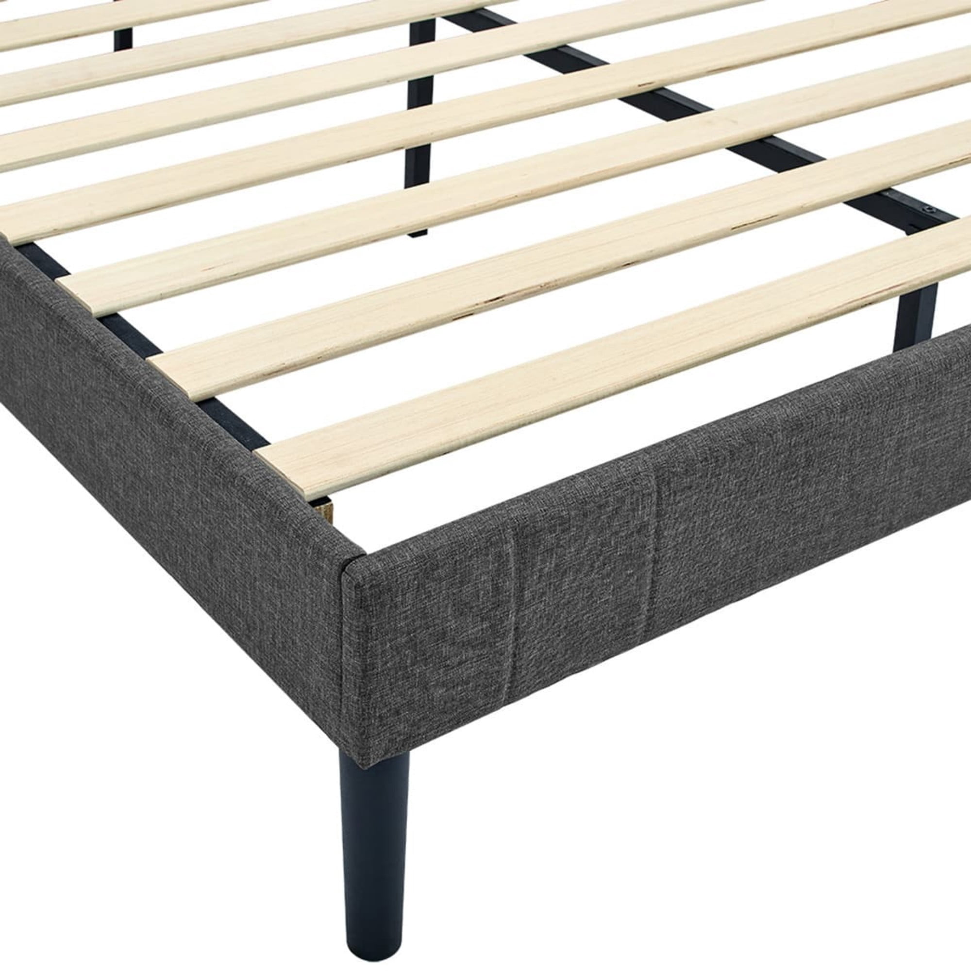 BSHTI Twin Size Platform Bed Frame with Wooden Slat Support, and a Center Support Leg, Linen Upholstery Material, Effortless Assembly,No Box Spring Needed, Gray
