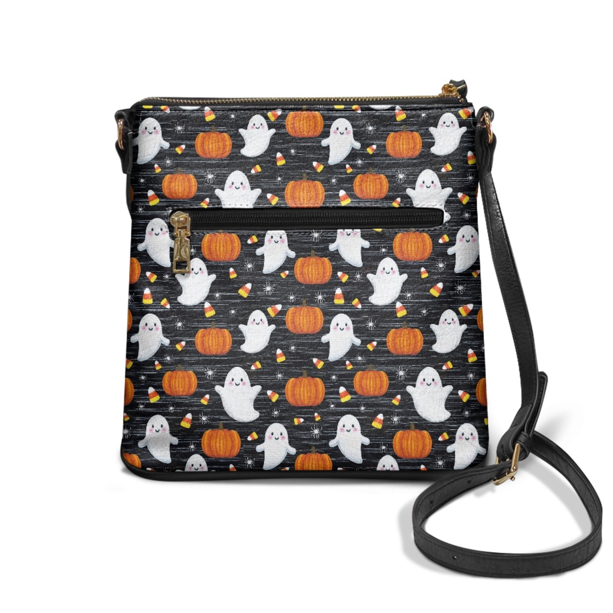 Kuiaobaty Ghost Pumpkin Spider Print Women's Crossbody Bag, Lightweight Vegan Leather Messenger Handbag Crossbody, Halloween Sling Purse Crossbody with Adjustable Strap for Travel