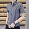 thumbnail image 3 of Camisa y blusa para hombre con bolsillo, manga corta, cuello alto, elegante, estética, estilo coreano, ropa informal asiática de alta calidad, 3 of 5