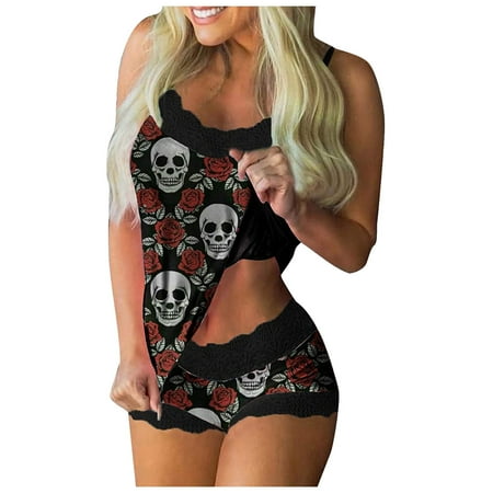 HSMQHJWE Suits For Ladies Womens Insulated Overalls Print Sleeveless Lingerie Lace Shorts Cami Women Pajamas Set Sleepwear Women Suits & Sets Velour Womens Pant Suit