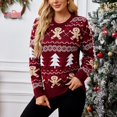 thumbnail image 2 of Suéter navideño de punto con forma de hombre de jengibre, color rojo vino, informal, de manga larga, con rayas de árbol de Navidad, cálido, para otoño e invierno, 2024, nuevo, 2 of 5