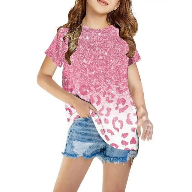 Shorts pour Filles, Crop Tops Mignons, T-Shirts pour Enfants Manches Courtes T-Shirt Graphique Col Rond Crop Top pour 3-14 Ans Filles et Garçons T-Shirt Tee