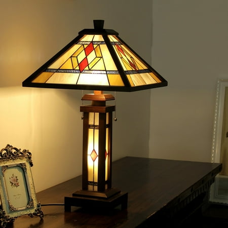 - Chloe Tiffany Style Mission Design Double Lit 2+1-light Dark Walnut Table Lamp Lamp