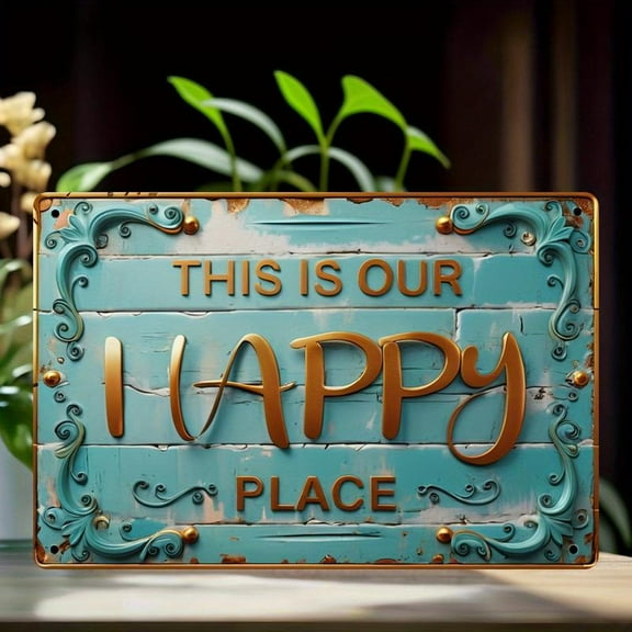 Vintage Metal TIn Sign This Is Our Happy Place - Wall Art for Home, Kitchen, Bar, Restaurant, Coffee Shop, Man Cave, Indoor Outdoor, Courtyard Decor - 8 x 12 inches 20 x 30 cm