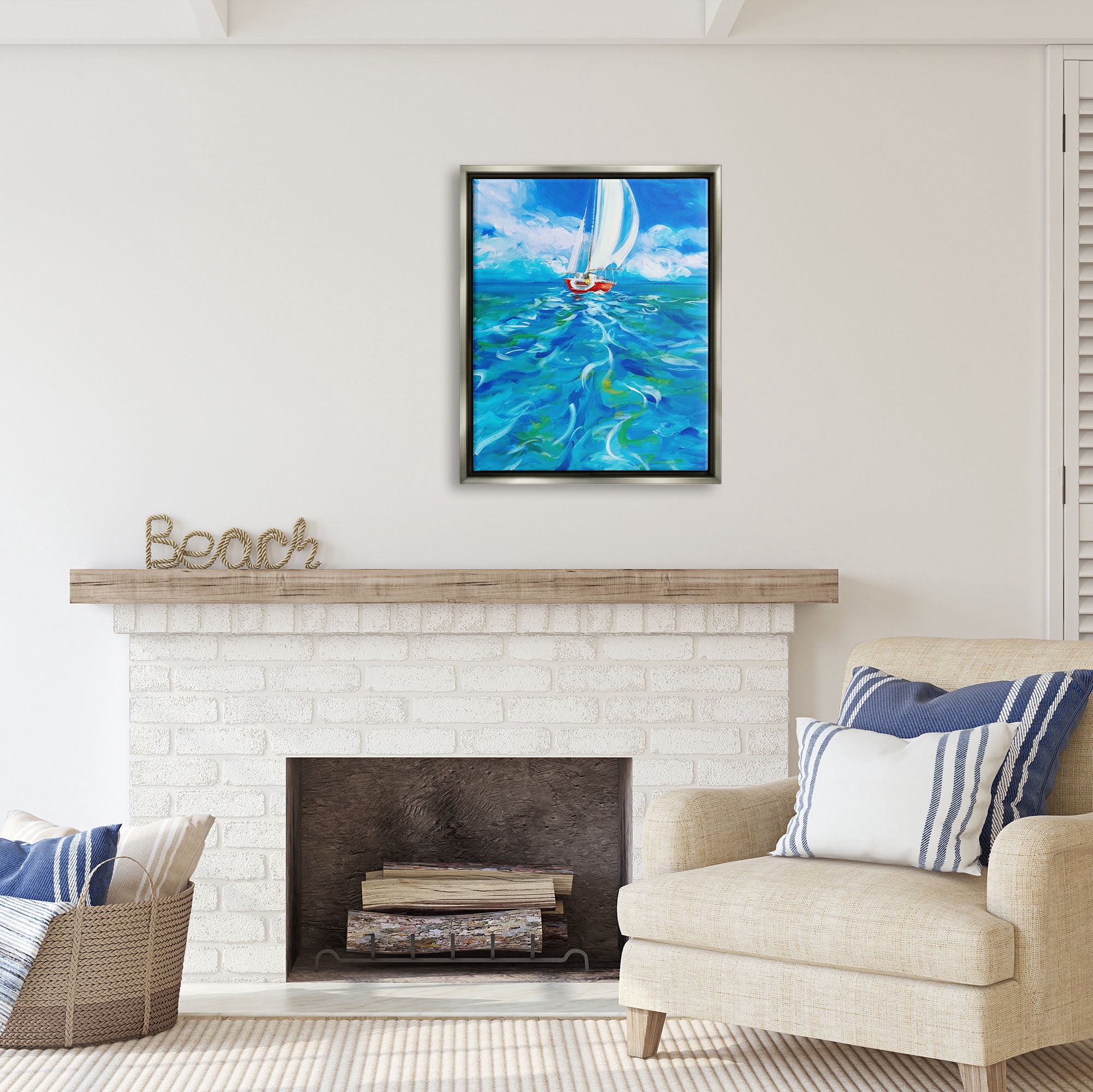 Stupell Industries Vivid Boat Wake Transportation Painting Gray Floater Framed Art Print Wall Art, 25 x 31
